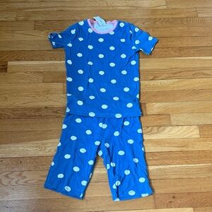 Mini Boden Blue and White Polka Dot Kids Pajama Set
